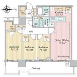 3LDK/79.35㎡/東向きの間取りです。間取
