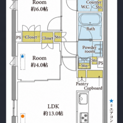 5階　南西向き角住戸　2LDK　54.16㎡間取