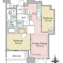 2LDK（LD約10.1帖+K3.4帖+洋室約6.0帖+洋室約5.0帖）