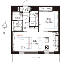 24階・北向き・1LDK・53.10㎡間取