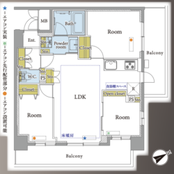2階　北東・南東向き角住戸　3LDK　56.15㎡間取