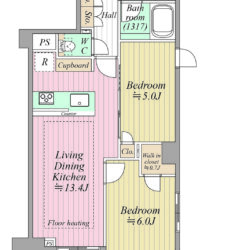 2階　南西向き角住戸　2LDK　56.24㎡間取