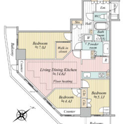 3LKD 73.82㎡、南東・南西向き角住戸間取