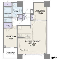2LDK（LDK約20帖+洋室6.0帖+洋室5.1帖 ）