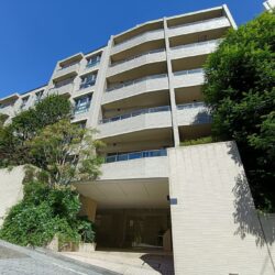 靖国通りから一本入った落ち着いた住宅街に位置し、開放感のある北西角地立地外観