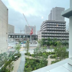 東方向は、緑豊かな通り抜けのできる散策路とビオガーデンの植栽ビュー