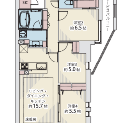 87.16㎡、4LDK　南東向き角部屋になります間取