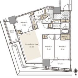 3階、北東向き角住戸、3LDK、73.5㎡、ビオガーデンの植栽を望める住戸間取
