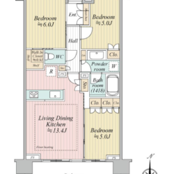 3LDK（LDK13.4帖+洋室6.0帖+洋室5.0帖+洋室5.0帖）間取