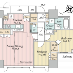 5階・北西向き・2LDK・69.35㎡間取