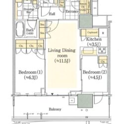 2LDK（LDK.15帖+洋室6.3帖+洋室4.5帖）間取