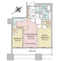 開口部に３室面していて通風・採光に優れている。間取