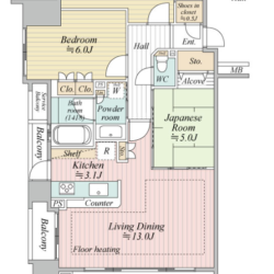 南向き角部屋のワイドスパン。2面採光で日当たり風通し良好。広々とした3LDK75.34m2で居住スペース、収納が多く確保できています。間取