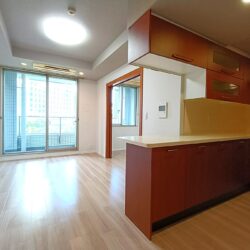 開放感のあるカウンターキッチンと洋室の引き戸を開ければ16.7畳の広々空間。