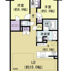 ※実際は5帖洋室の壁をなくし2LDKとなっています。