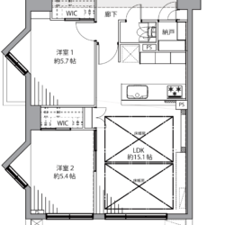 2LDK（南西角部屋）間取