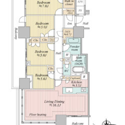 15階・北西角部屋・4LDK・95.38㎡間取
