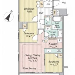 ブリリア日本橋浜町　 10階南東×南西角部屋・3LDK・65.71㎡間取