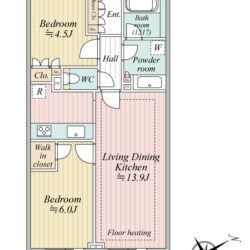 専有面積55.05㎡／２ＬＤＫ＋ＷＩＣ ＊トランクルーム面積0.46㎡含みます
